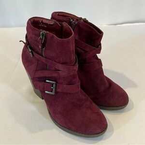 Suede Criss Cross Bootie, Burgundy, Size 9